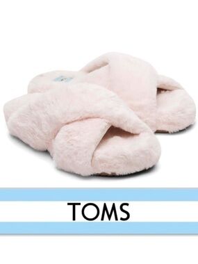 TOMS Slippers Slides KITTEN Soft Faux Fur Eva Sole Cross Over Super Soft NIB